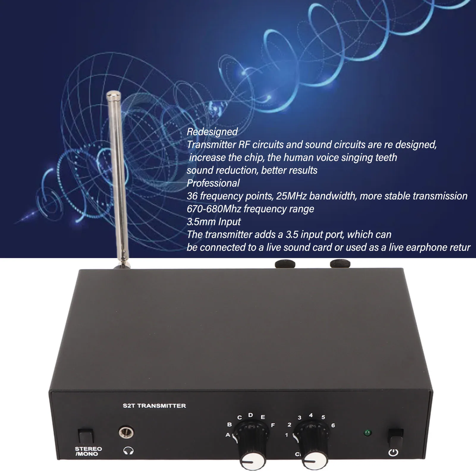 Professionelles drahtloses UHF-Stereo-Monitorsystem mit 670–680 MHz drahtlosem IEM-System-Sender