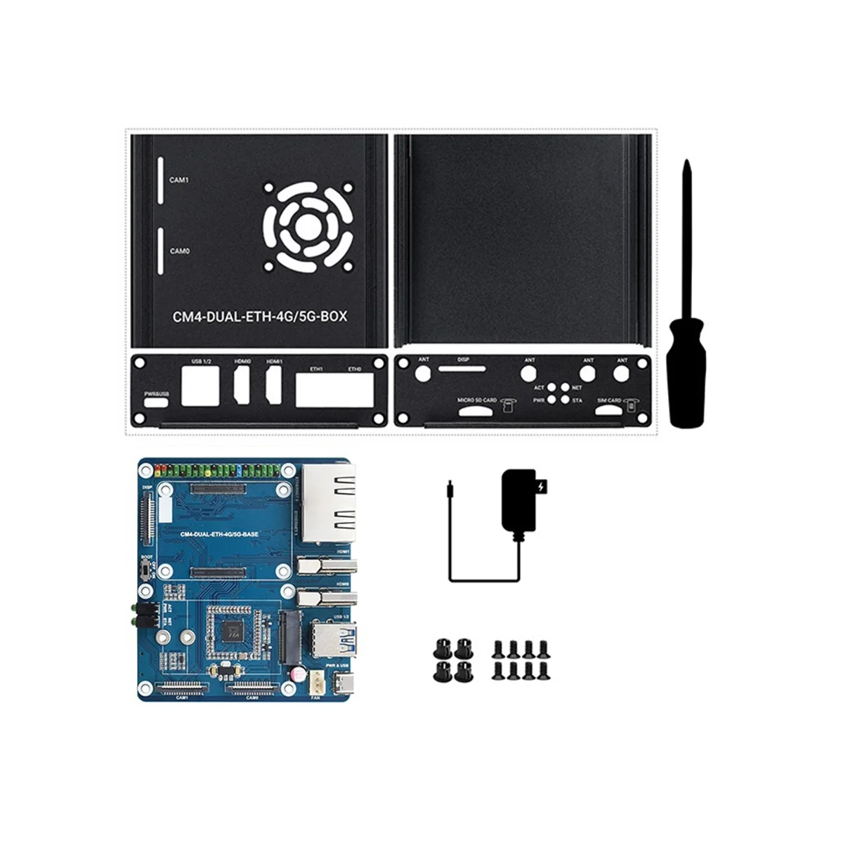 

For Raspberry Pi CM4 Dual Gigabit Ethernet Port Expansion Board Core Board Computing Module with Case EU Plug