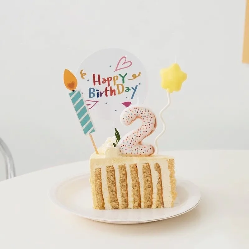 Happy Birthday Digital Candle Doughnut Shaped Creative Cute Cake Decoration Party Supplies Cake Topper