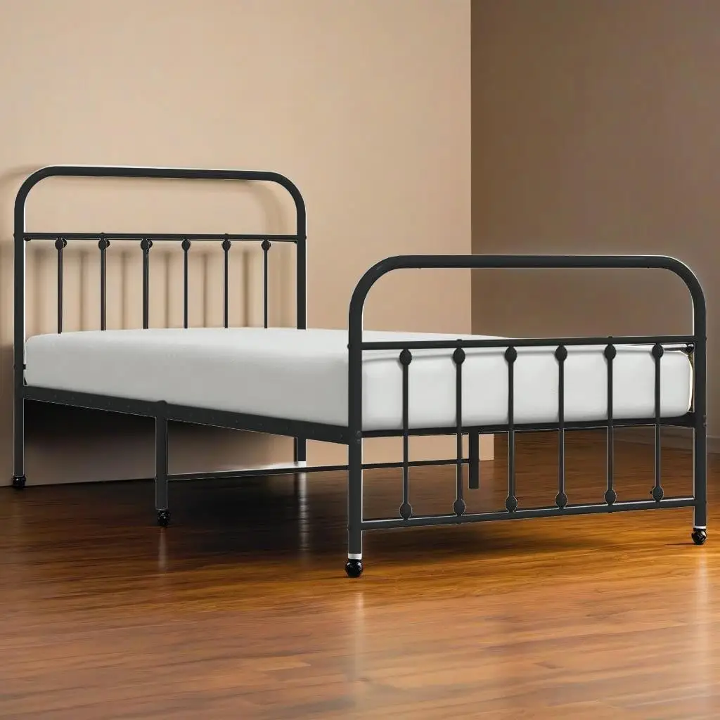 

Black Metal Bed Frame with Footboard - No Mattress, Twin Size 39.4x78.7 Inches