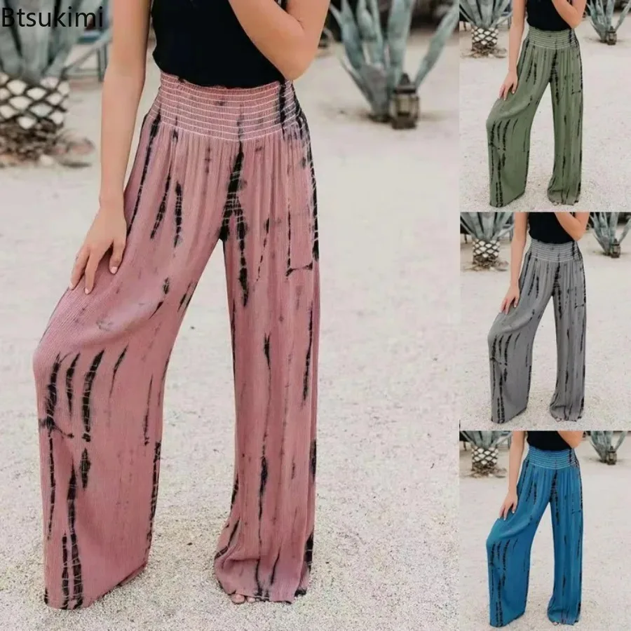 

New 2024 Women's Summer Casual Elastic High Waist Wide Leg Pants Trousers Fashion Loose Women's Formal Office Lazy Women Pants