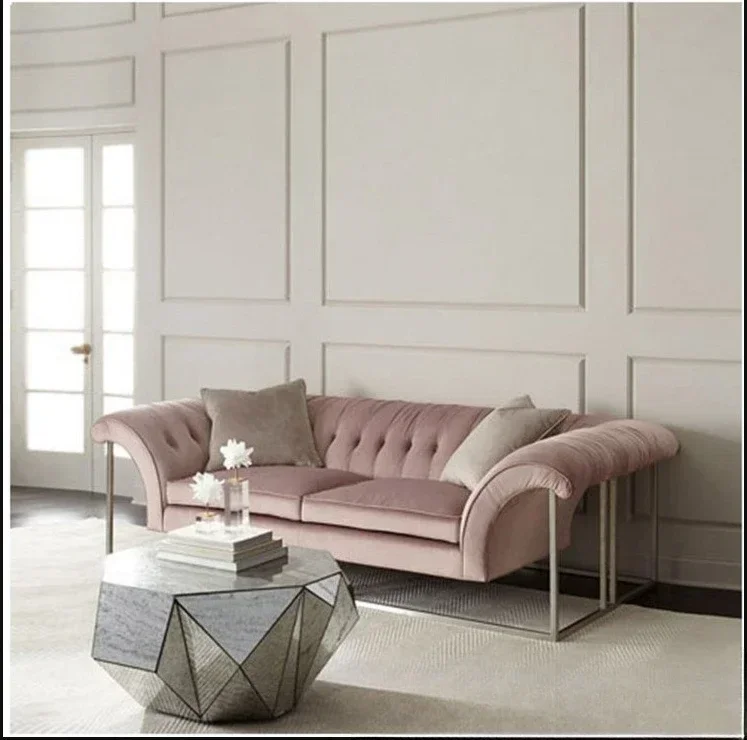 Simple and modern fabric three-person sofa furniture hotel beauty salon pull-up soft bag double reception sofa