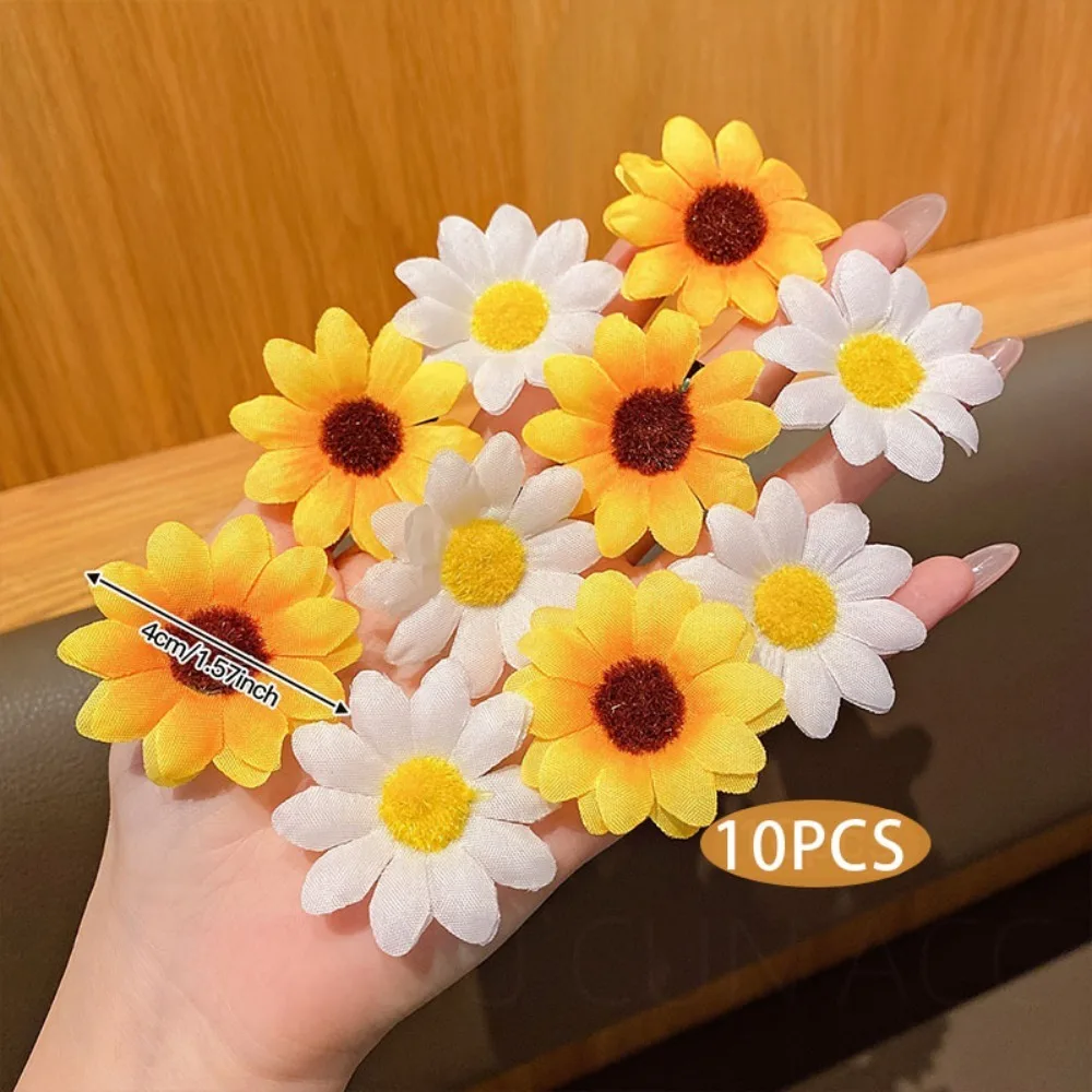 10pcs Girl  Cute Hair Clips Daisy and Sunflower Designs Mixed Color Polyester Flower Hair Accessories Daily Casual Wear Hairpin