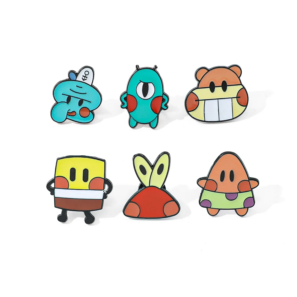 

1 Set Cute Cartoon Soft Cute SpongeBob SquarePants Metal Badge Pie Star Crab Boss Octopus Brother Small Head Alloy Brooch