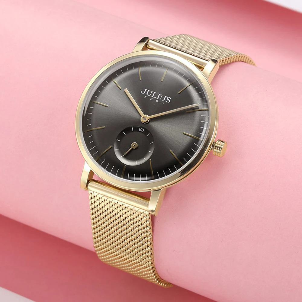 Real Small Function Hand Japan Quartz Mov't Women's Watch Julius Stainless Steel Hours Girl's Birthday Gift Box