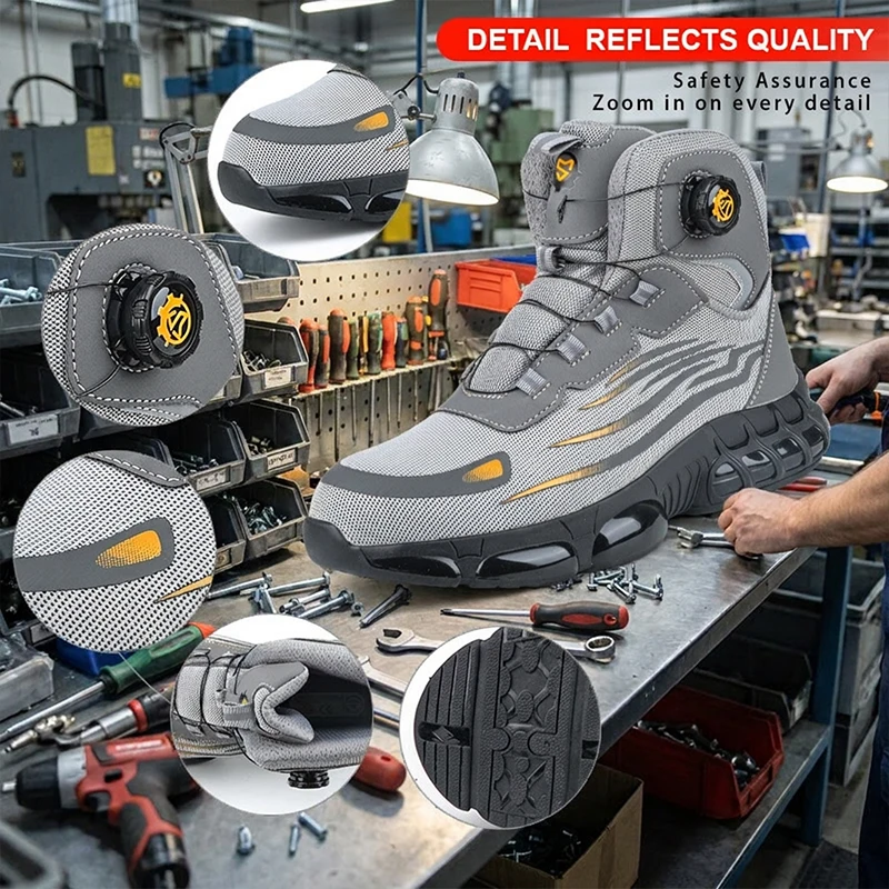 2026 knob buckle outdoor men's and women's protective shoes, work shoes, safety shoes, anti smashing and anti piercing