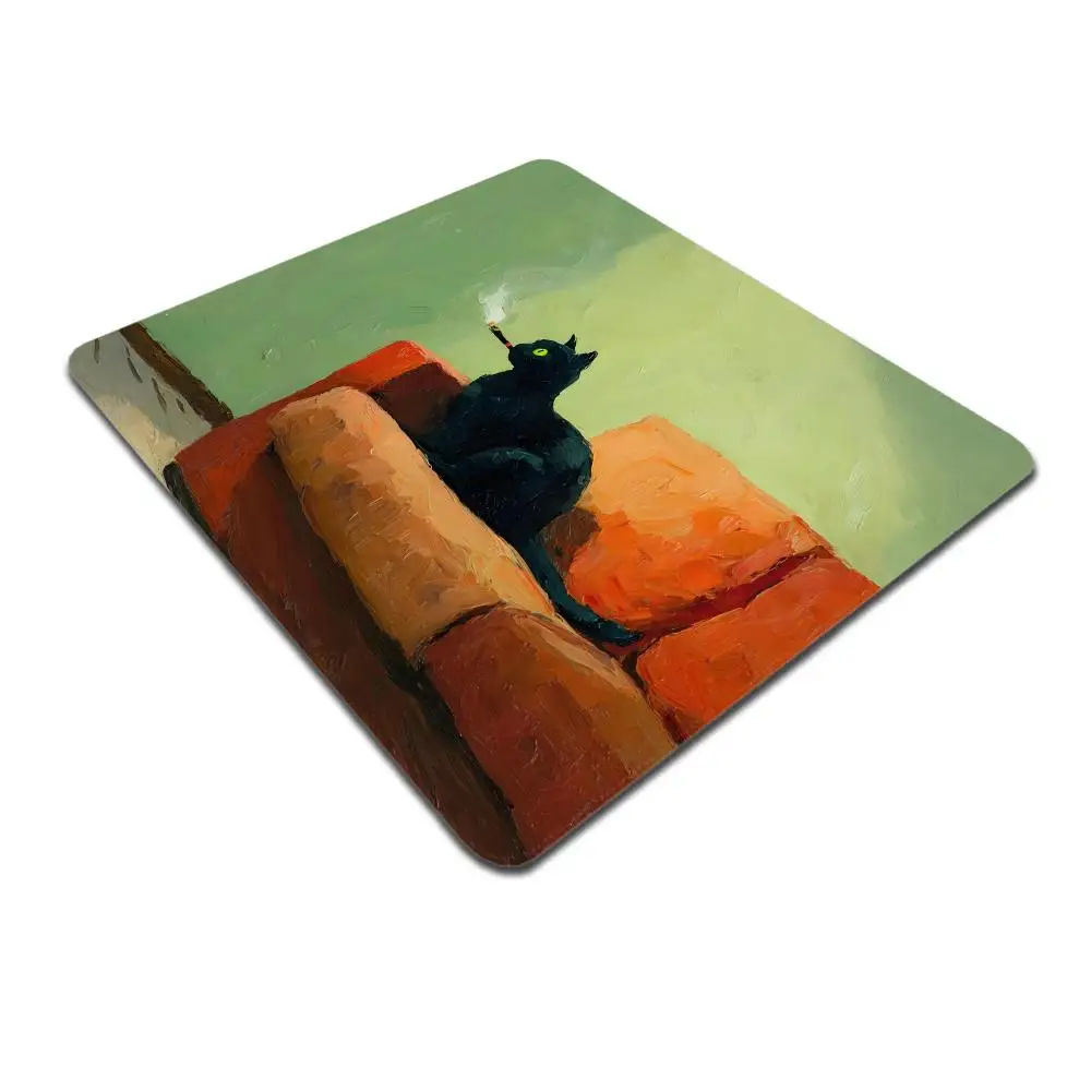 XS Funny Black Cat Smoking Desk Mat Oil Painting Art Small Mouse Mat Rubber Keyboard Mats 18x22cm Anti-slip Best Choice Mice Pad