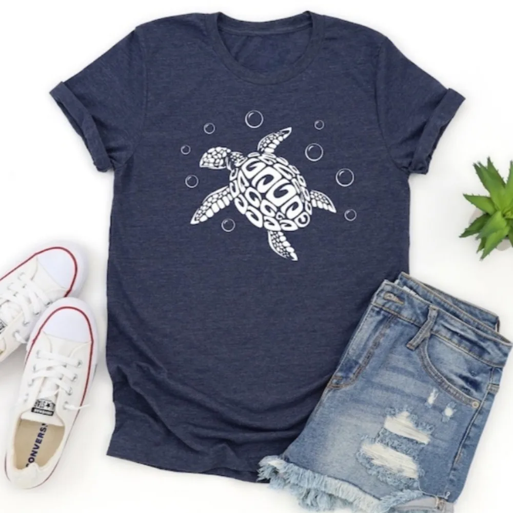 Sea Turtle Women Cotton Tees Sea Turtle Shirt Save The Turtles Beach Lover Tops T Shirt Y2k Clothes Graphic Tops Women Clothing