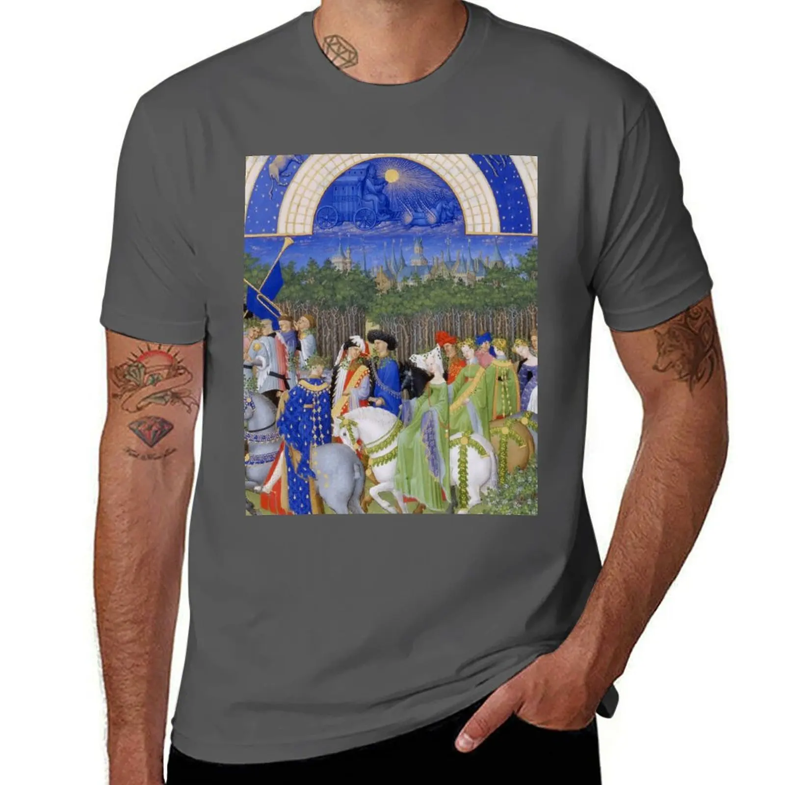 Camiseta Les Très Riches Heures du duc de Berry del siglo XV de Frères de Limbourg, camiseta de cuello redondo grande y alta