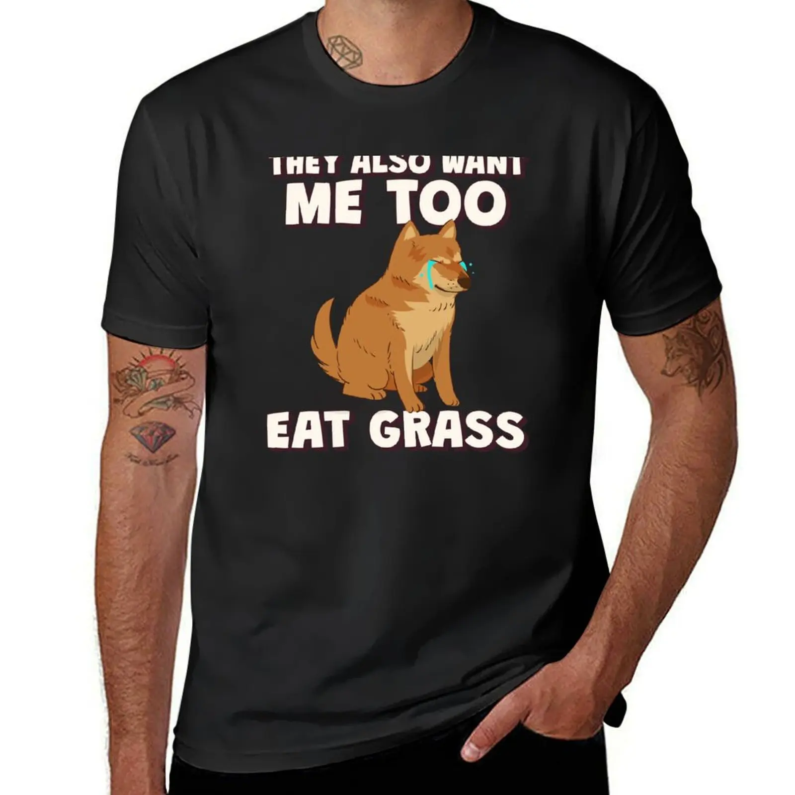 Camiseta divertida Anti vegana para hombres, camiseta de manga corta, nueva edición, quiero que comer hierba