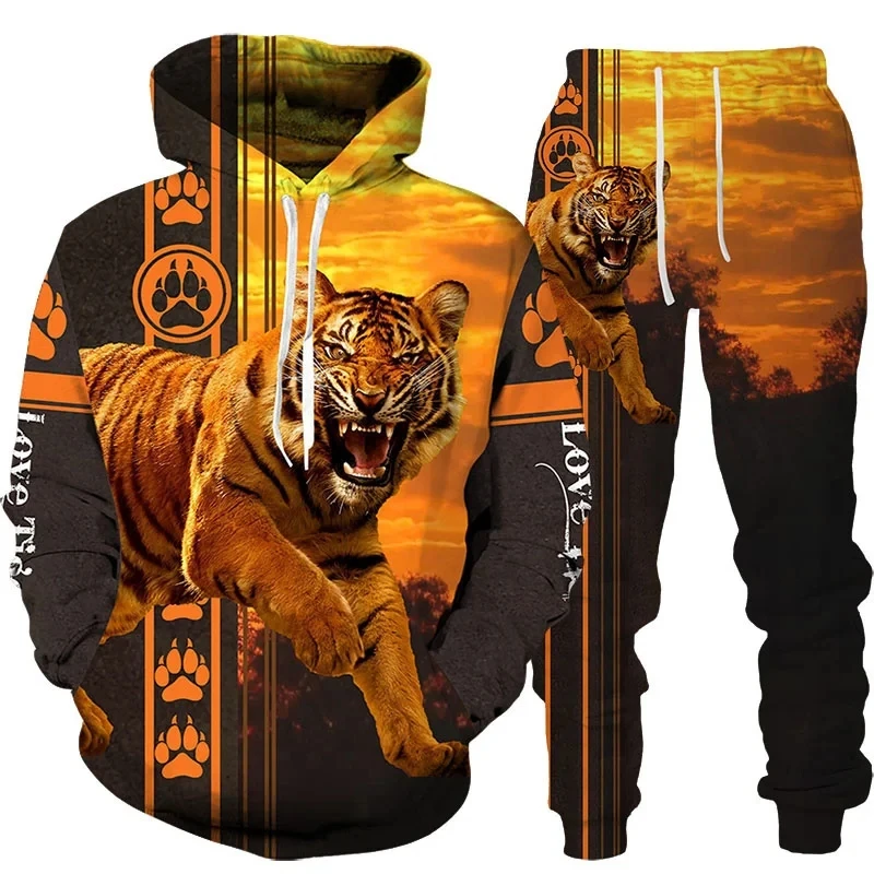 Fato com capuz tigre animal masculino, agasalho masculino impresso 3D, streetwear de grandes dimensões, moletom casual, outono, inverno, moda nova,