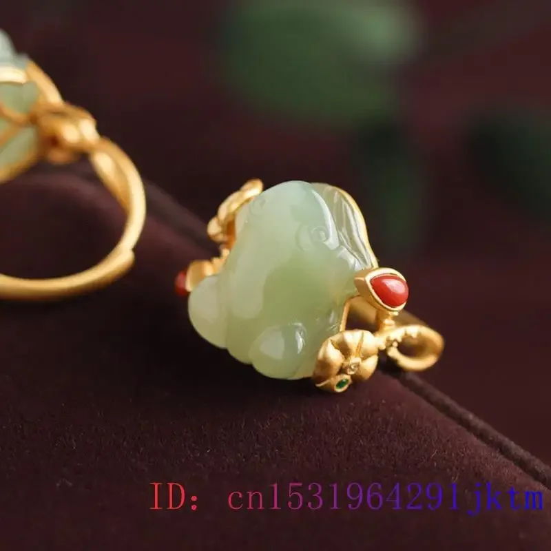 Green Jade Frog Rings Charms Natural Designer Accessories Amulets Talismans Fashion Jewelry Adjustable Ring Women 925 Silver