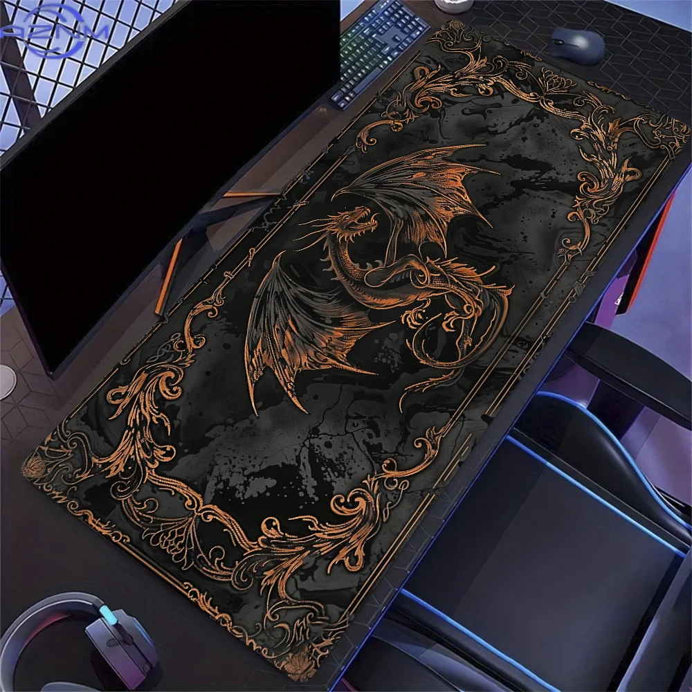 Golden Solar System Planet Pattern Mouse Pad, Large Stitched Edge Mouse Pad, XXL Keyboard Pad, Computer Desktop Accessories