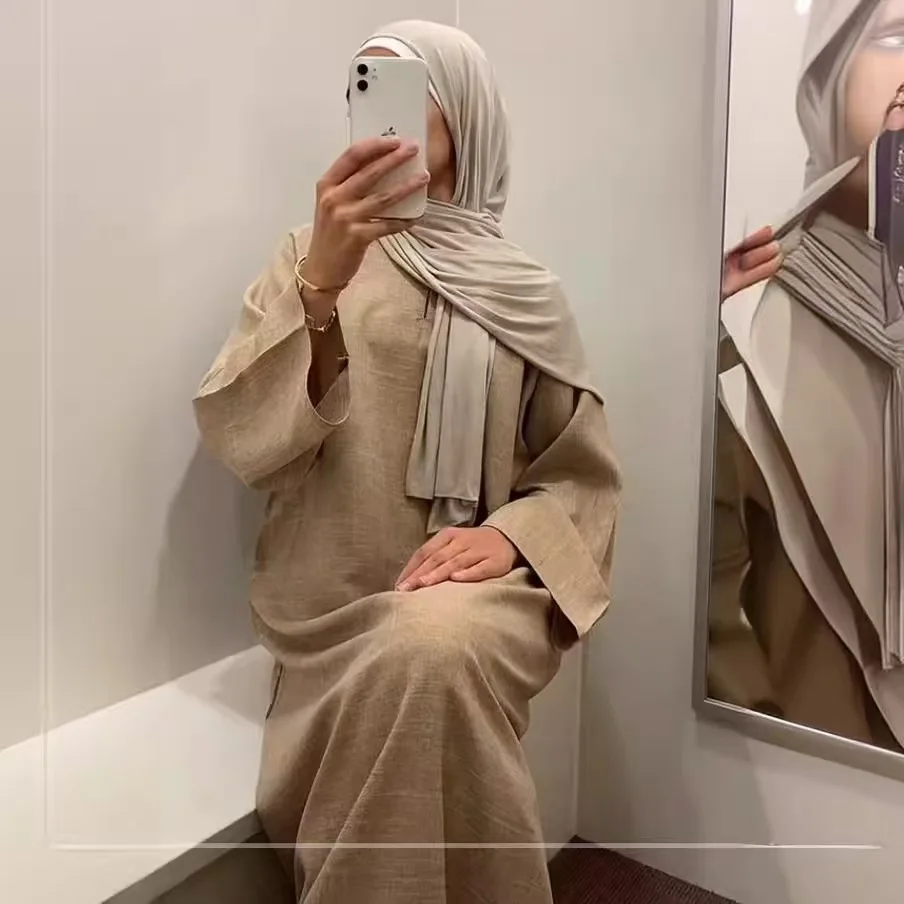 Muslim new loose dress solid color thin elegant large size dress 24613
