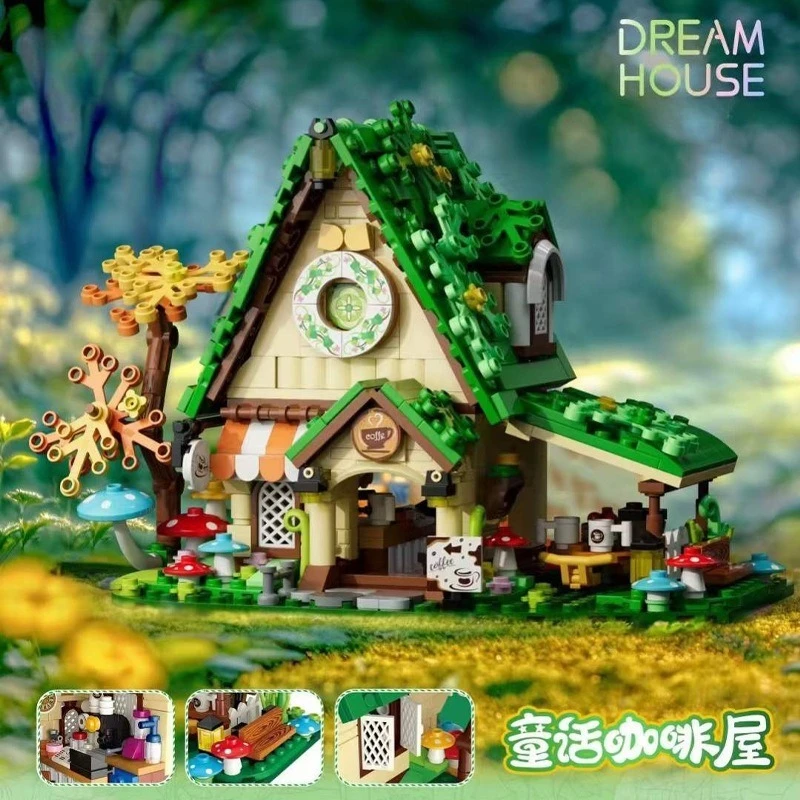 

Small particle fairy tale coffee house, dreamy candy house, assembling building blocks, ideal toy for children