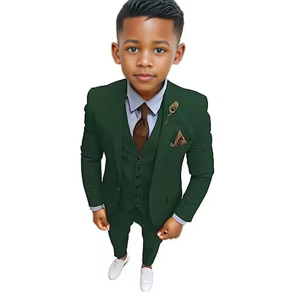 Boys' Suit 3-16 Years Old Dark Green Three Piece Set Tailored Formal Suit Elegant Pants And Jackets Party Costumes