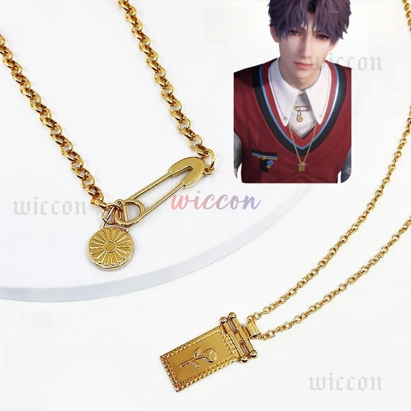 

Love and deepspace Rafayel Game 코스프레 Necklace Pin Square Flower Pendant Gold Chain ain Choker Costume Accessories Props Gifts