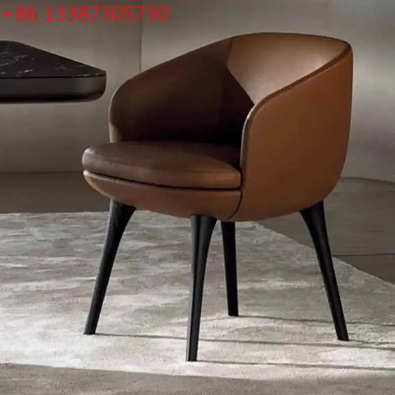 Light luxury leather fabric dining chair household armrest chair hotel study restaurant single chair