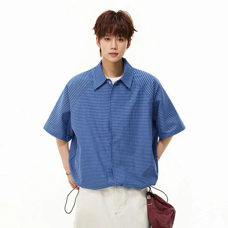 Men's American Retro Gingham Check Short Sleeve Shirt, Summer Casual Loose Shirt Couple Style