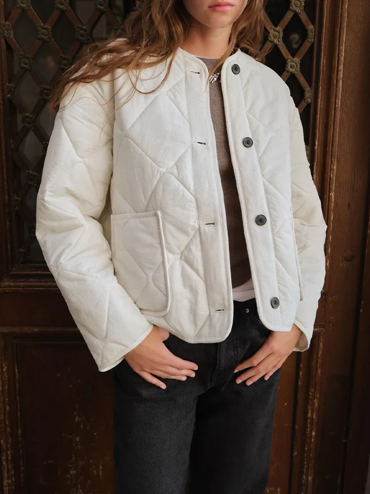 

European and American style autumn and winter new fashion trend women's clothing all-match simple diamond pattern cotton coat