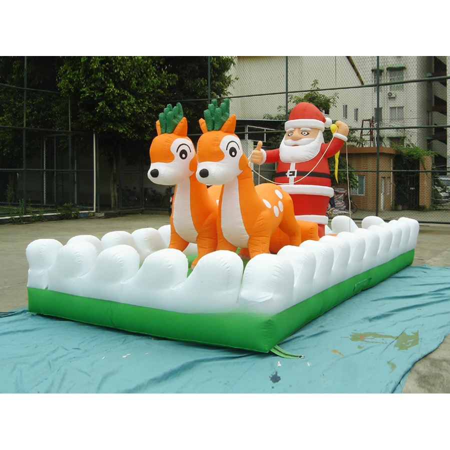 

Custom made outdoor big inflatable reindeer sleigh with Santa Claus made of best material for Christmas