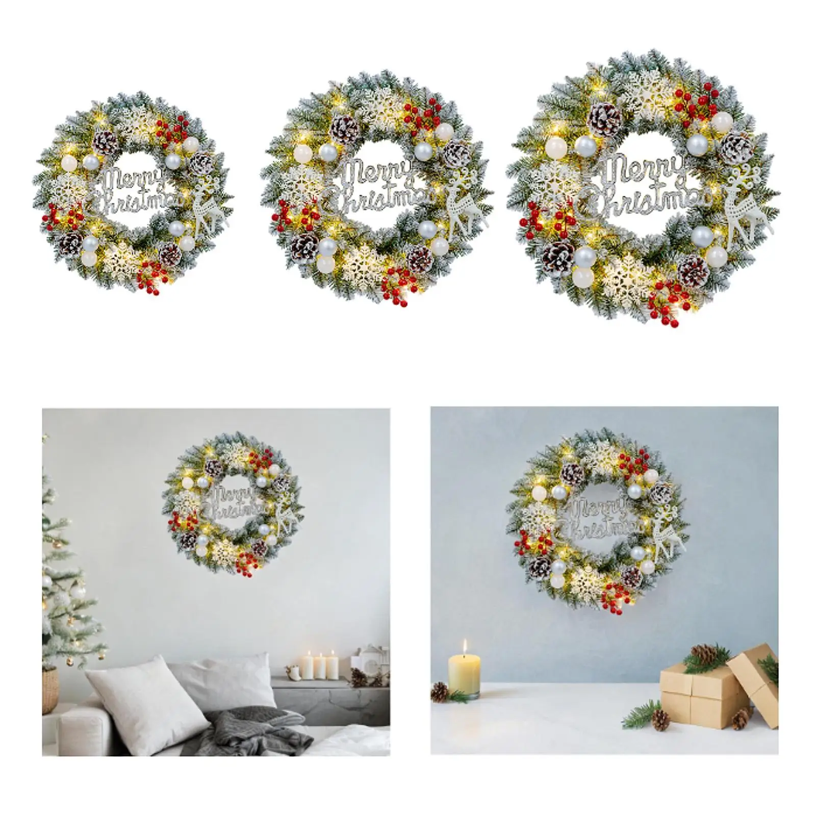 

Artificial Pinecone Christmas Wreath Red Berries Green Leaves Door Hanging Outdoor Garland for Holiday Decor