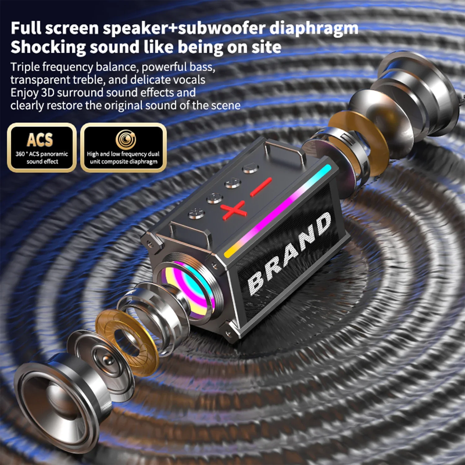 Altoparlanti Bluetooth ad alta potenza Subwoofer esterno portatile Sistema audio surround 3D Supporto TF Card Chiamata vocale Caixa De Som