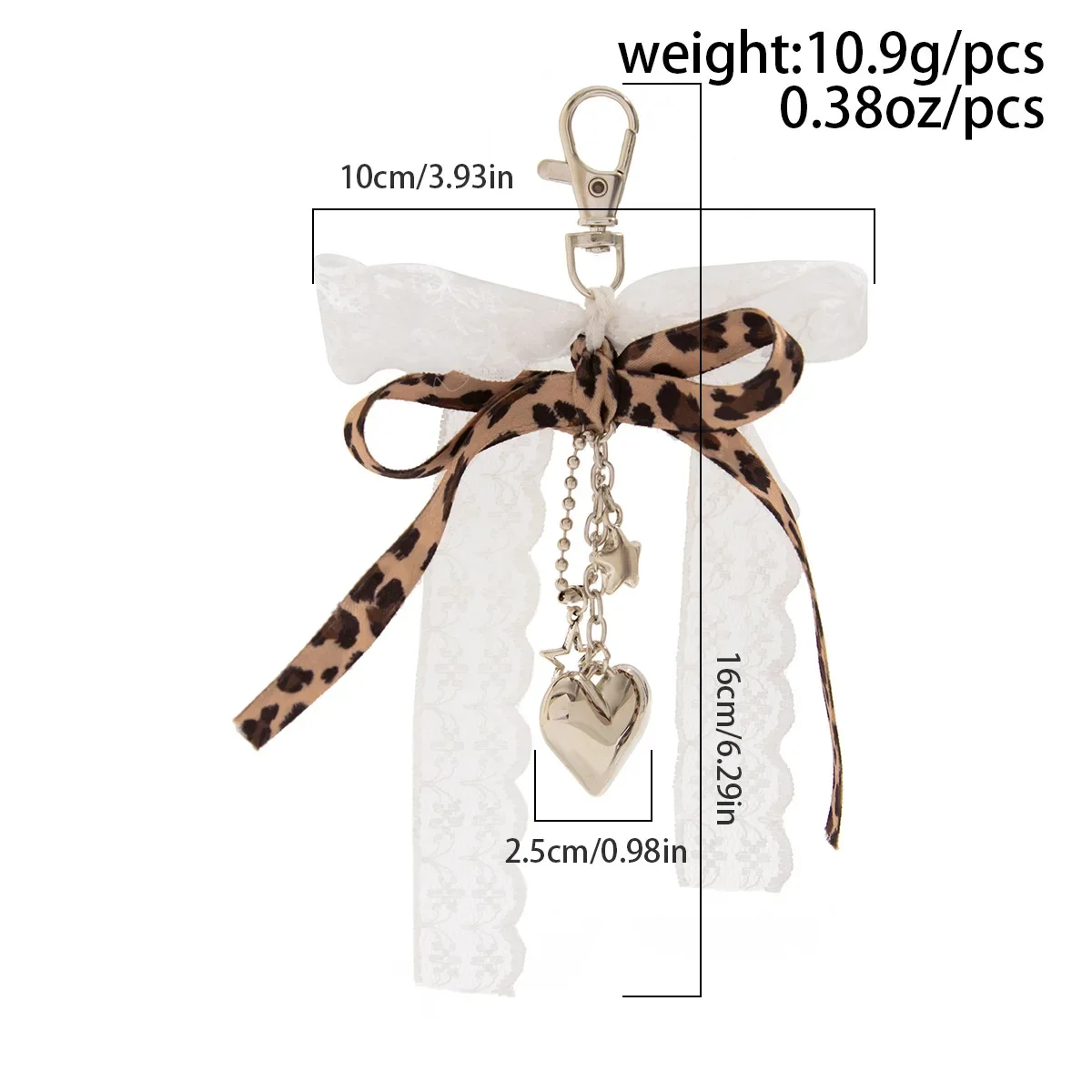 Goth Y2K Lace Bow Key Chain Heart Charm Pendant Kawaii Leopard Key Chain for Bag Accessory Women Trendy Tassel Chain Jewelry