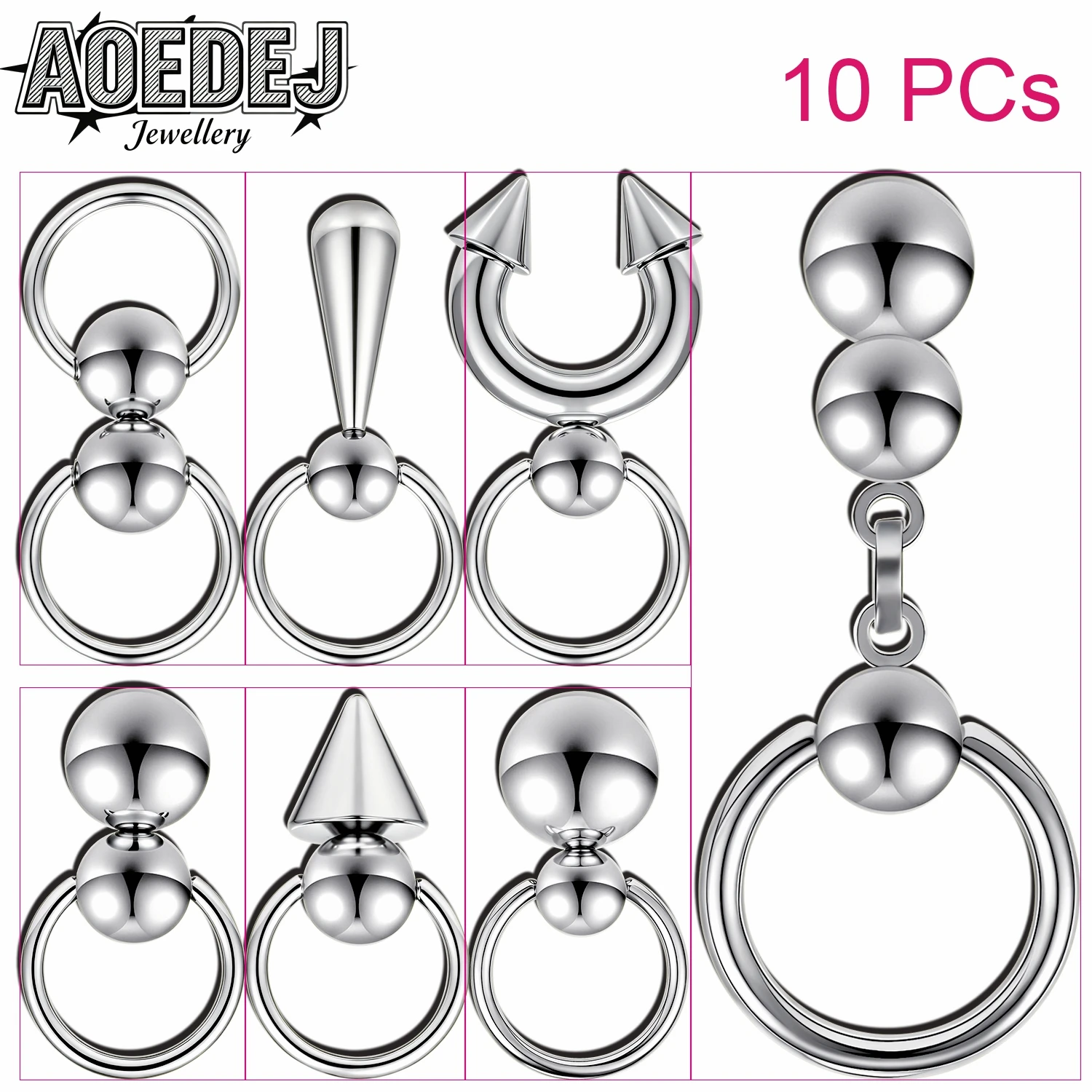AOEDEJ 14/12G 1-2PCS/Lot Spike Stainless Steel Nipple Rings Men Women Private Ring Pendant Heavy Balls Horseshoe Body Piercings