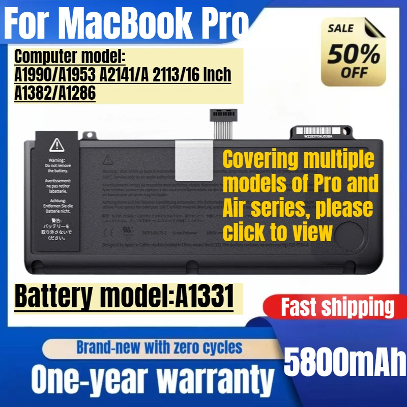 

For MacBook Pro15 A1990/A1953 A2141/A 2113/16 Inch A1382/A1286 Laptop Battery High Capacity Battery Replacement Batteries