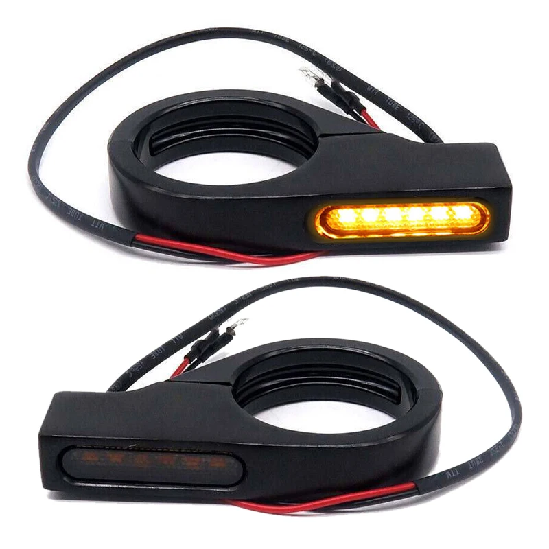 

1 Pair Universal Motorcycle 12V Black Front Fork Clamp LED Turn Signal Light Indicator Lamp Amber DRL 39-41mm