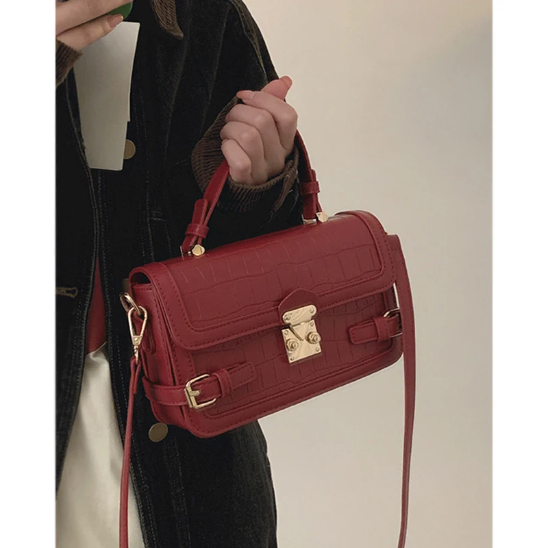 

Fashion Stone Pattern Box Bag 2023 New Unique Designer Handbag Women Small Square Bag Retro Solid PU Leather Crossbody Bag