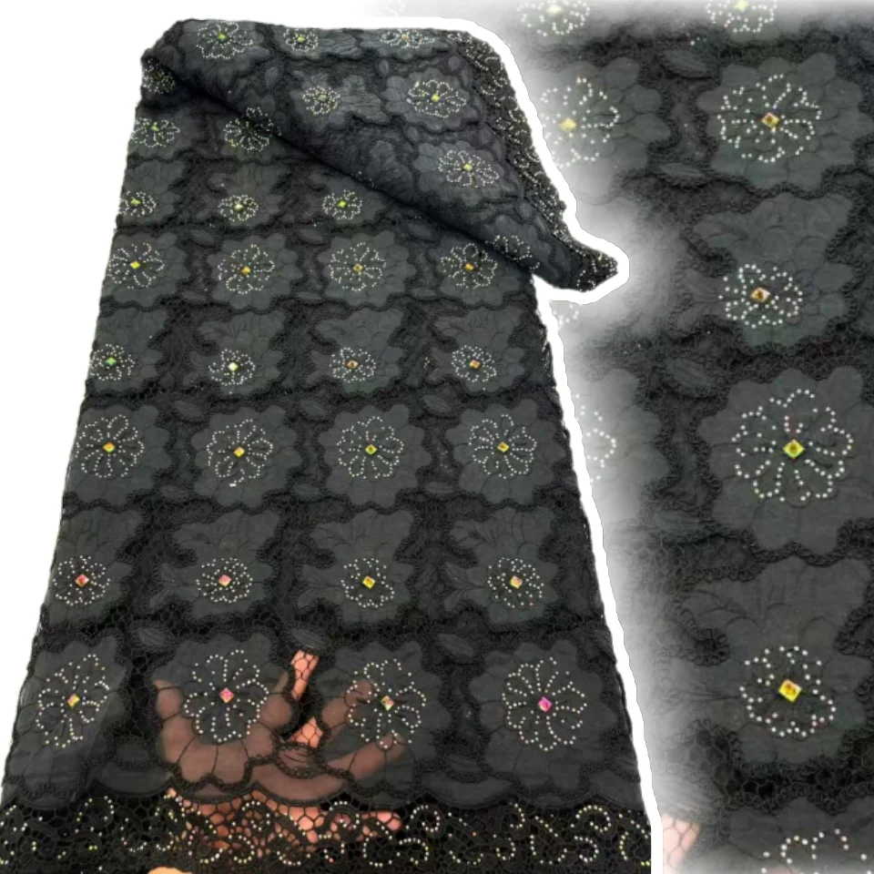 

2025 High Quality African Guipure Water Soluble Nigerian Lace Fabric Beaded Embroidery Tulle Stones Wedding Party Dress SZ1554