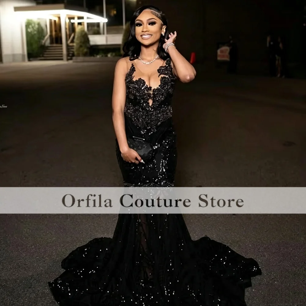 Black Prom Dresses For Women 2026 Long Mermaid Sequined Bead Evening Gowns Gala Gown Customized