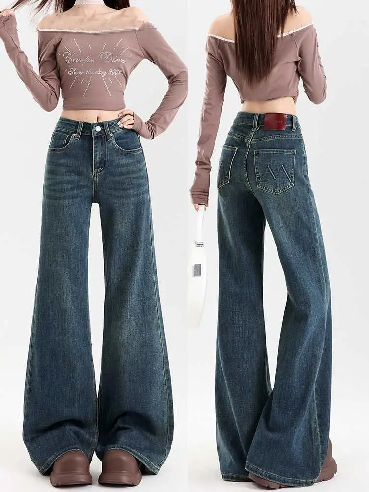 

American Vintage Flare Jeans for Women-High Waist, Slimming, Loose Plus Size, Non-Sticky Leg, Flared Floor-Length Pants