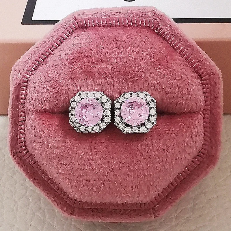 2026 New Arrivals Fashion Luxury silver color korean Zircon Stud Pink Earing Earrings For Women Girl Party Gift Jewelry Z7