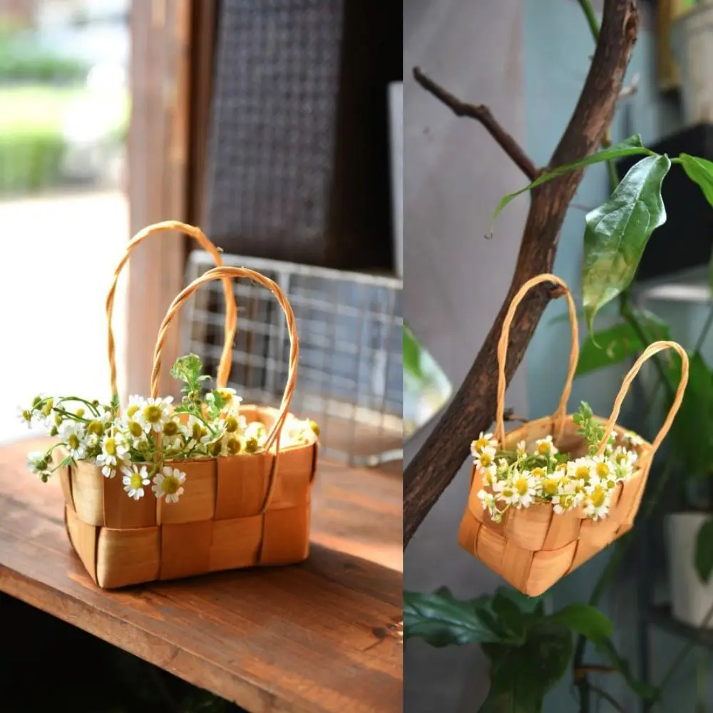 with Handle Fruit Basket Handmade 3 Styles Wood Basket Handwoven Household Braid Storage Baskets
