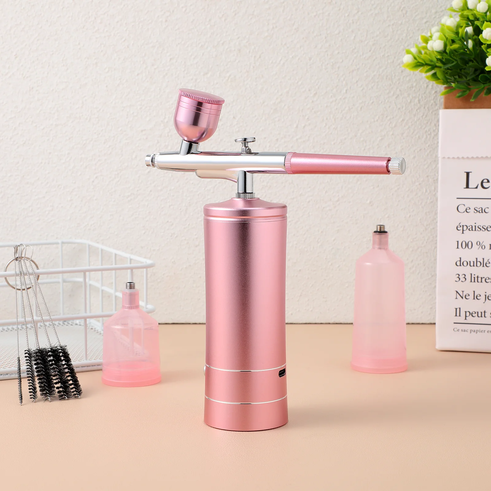 WOONEKY Portable Airbrush Compressor Kit Cordless Spray Machine for Nail Art Model Painting Handheld Mini Fan