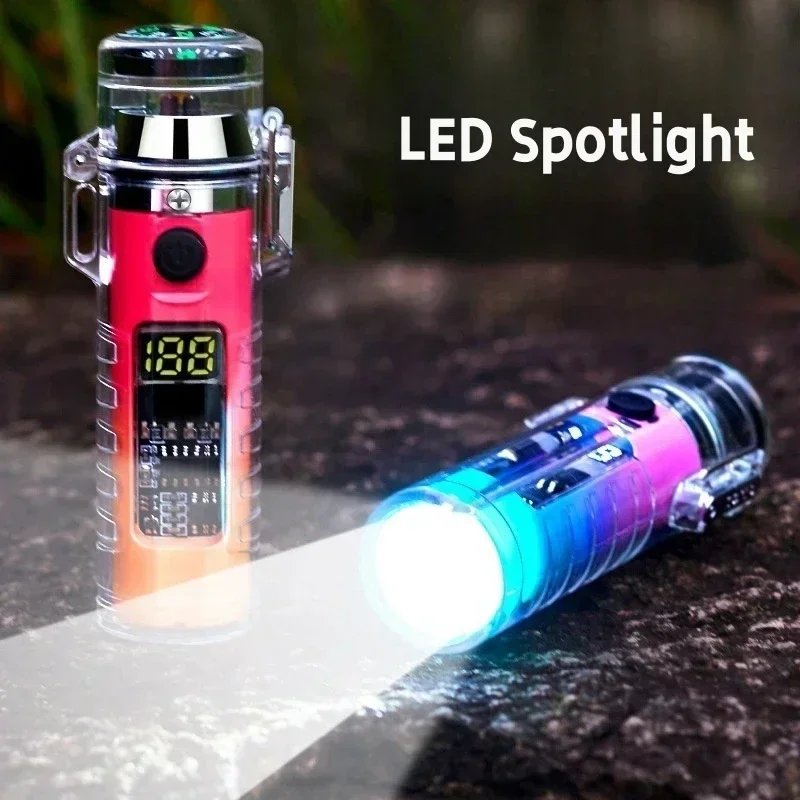 Waterproof Outdoor Camping Compass Dual Arc Type-C Plasma USB Electric Lighter Multi-Function Flashlight Survival Ignition Tool