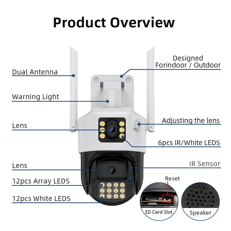 2MP 1080P ICsee APP Dual Lens Full Color Wireless PTZ IP Dome Camera AI Humanoid Detection Home Security CCTV Baby Monitor