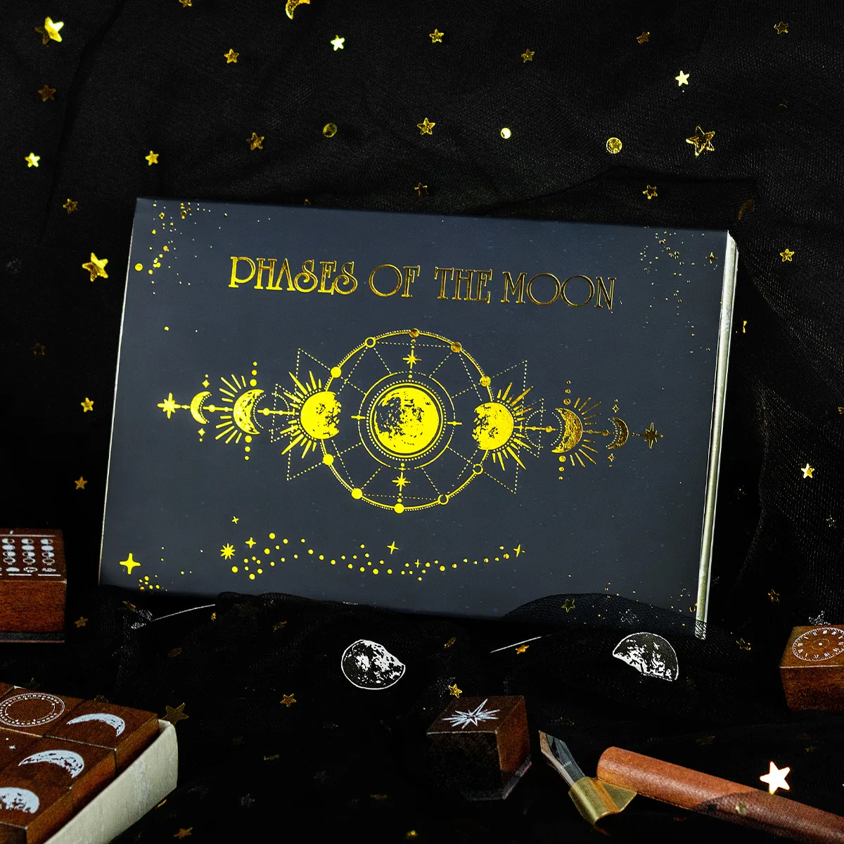 Moon Phase Starry Wooden Seal Set Perpetual Calendar Weekly and Month Account Seals 30 Moon Phase Seals School Supplies
