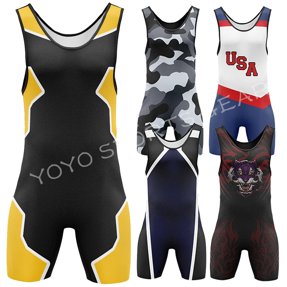 Wrestling Singlets Tummy Control Wear GYM Sleeveless Triathlon PowerLifting Clothing Swimming Running Skinsuit 6 styles