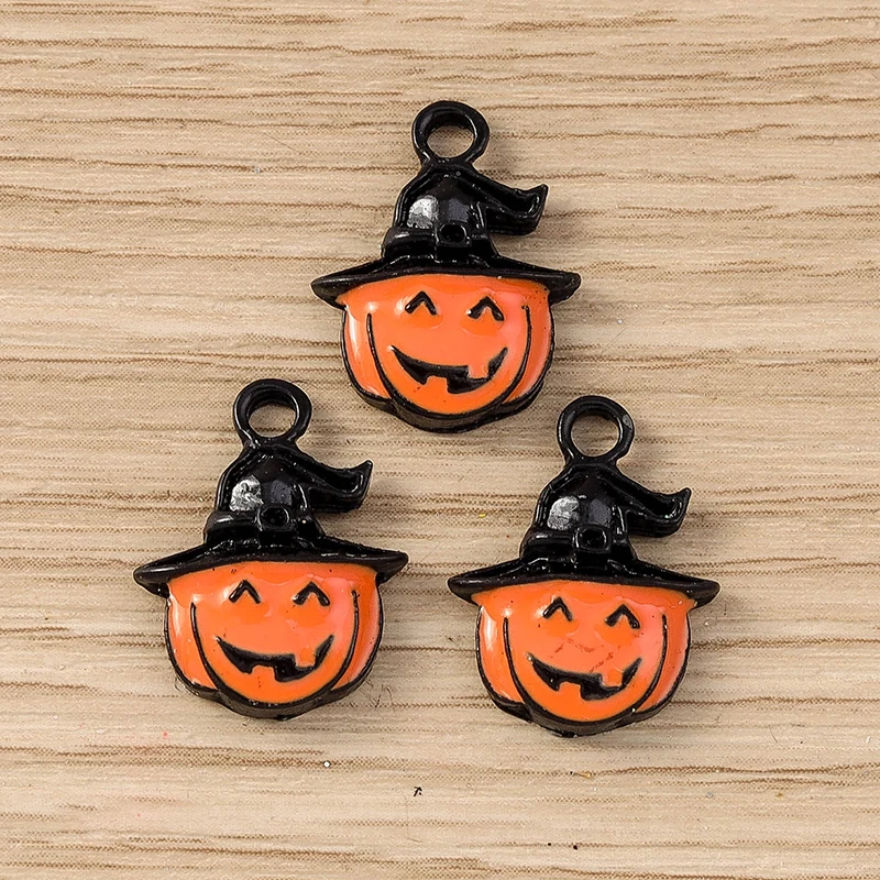 Tusember 10 Teile/los Emaille Nette Halloween Kürbis Charms Anhänger für Ohrring Armband Handgemachte Halskette Halloween Schmuck DIY – Detail 6