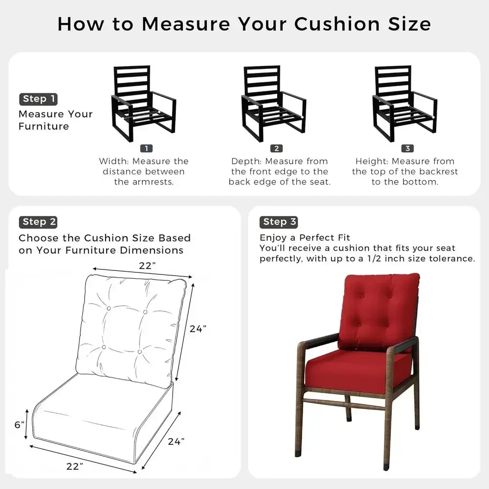 22x24 Inch Outdoor Deep Seat Cushion Set, Water and Fade Resistant, Removable Covers, 6 Thick, Sofa (5 Pieces)
