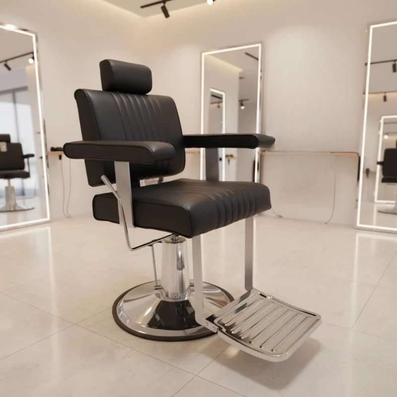 

Modern Luxury Eco-friendly Lifting Rotary Barber Chair Chrome Plated Square Base Heavy Duty Hydraulic Pump