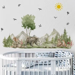 Extra Large Wildlife Forest Landscape Wall Stickers Fox Bear Mountains Tree PVC Self-adhesive Decal for Bedroom Kids Room Decor