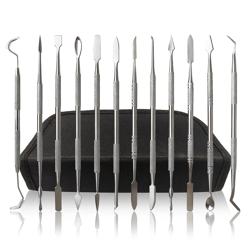ABNO-12-Piece Stainless Steel Wax Carving Tools Set, Waxing Instruments, Dual-Ended Sculpting Tools