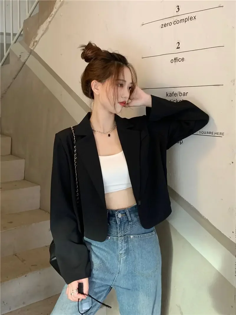 Temperament Fried Street Long Sleeve Women Suit Coat Spring and Autumn 2024 New Loose Short One-button Fashion Jacket Blazer Top