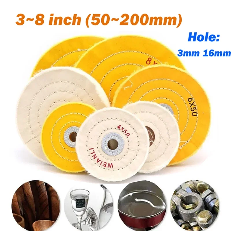 Buffing Wheel 3~8 Inch 50~200mm White/yellow Cotton Buffing Polishing Wheel Pad Gold Silver Jewelry Mirror Polishing Wheel