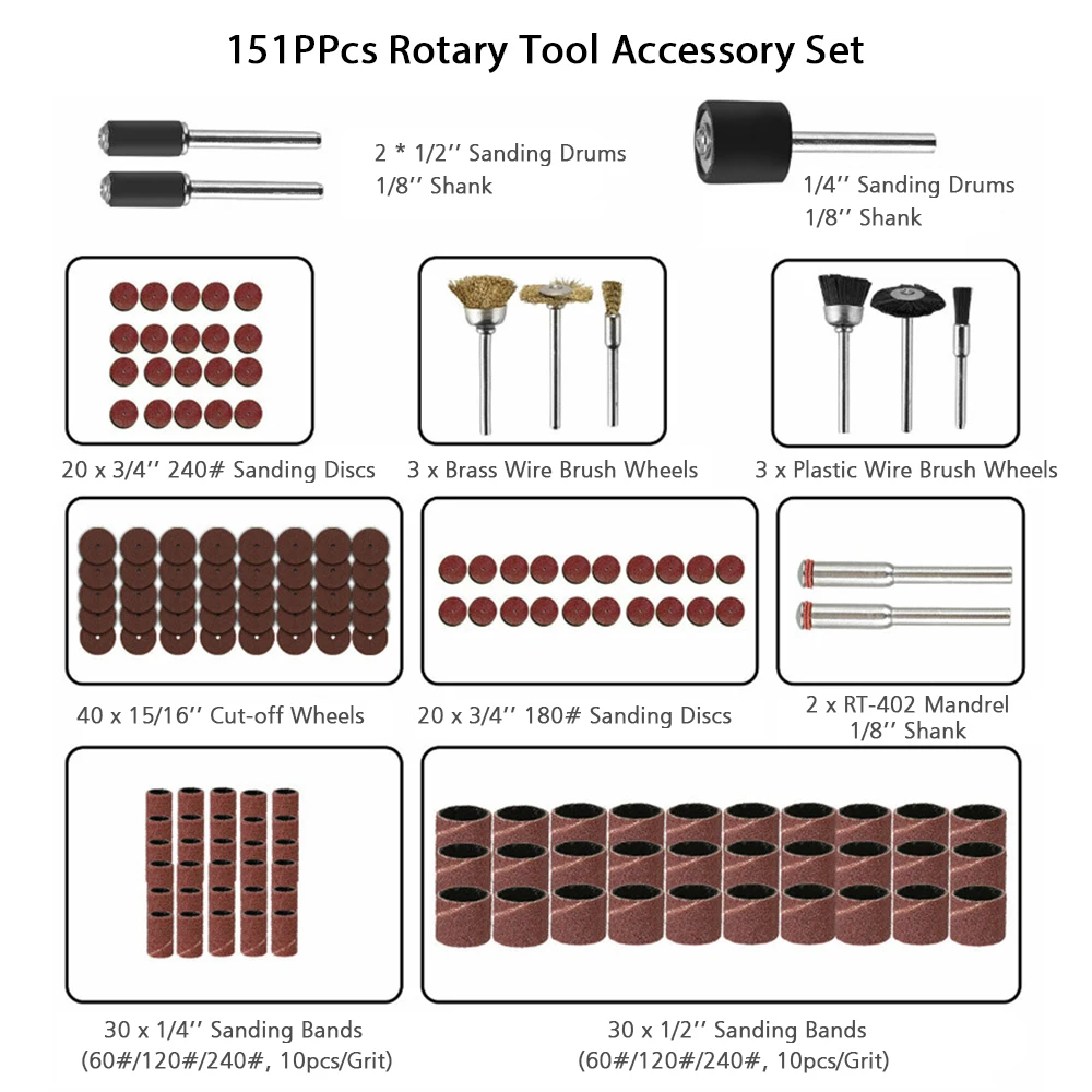 Electric Mini Drill Bit Kit  Abrasive Rotary Tool Accessories Set Sanding Polishing Cutting Engraving Heads for Dremel